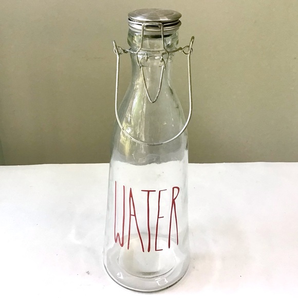 Threshold Other - Threshold Clear Glass WATER Bottle Red Lettering Bail & Trigger Lid Farmhouse